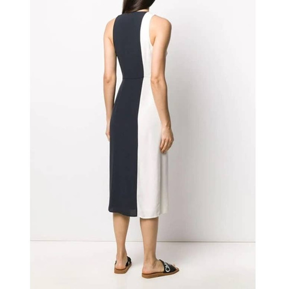 Equipment Galane Midi Dress Black White Colorblock Sleeveless V-Neck Sz 2 - Picture 4 of 13